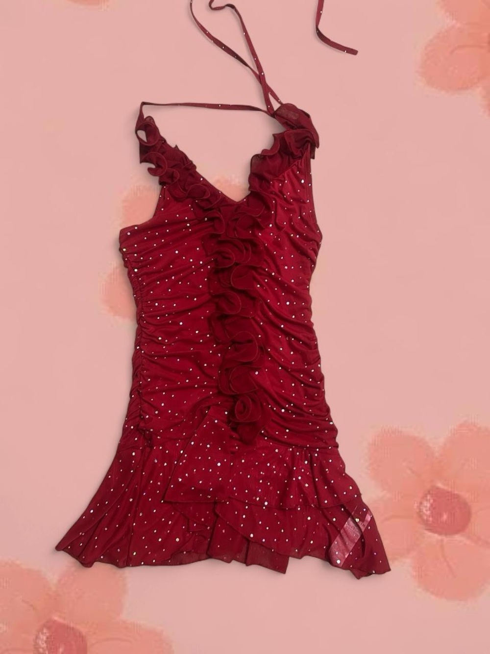 SHEIN Red Ruffle Halter Mini Dress with Sparkle